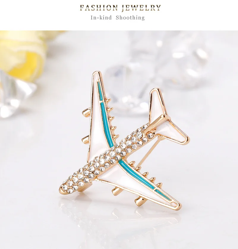 SexeMara Cute Airplane Brooch Pins Enamel Plane Luxury Brand Rhinestone Brooches For Women Men Costumes Aircraft Brooch Jewelry