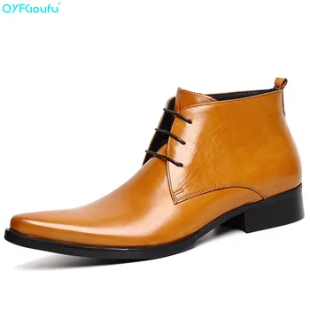 

QYFCIOUFU Fashion Men Pointed Boots Genuine Leather High Quality Cow Leather Dress Boots Designer Handmade Casual Ankle Boots