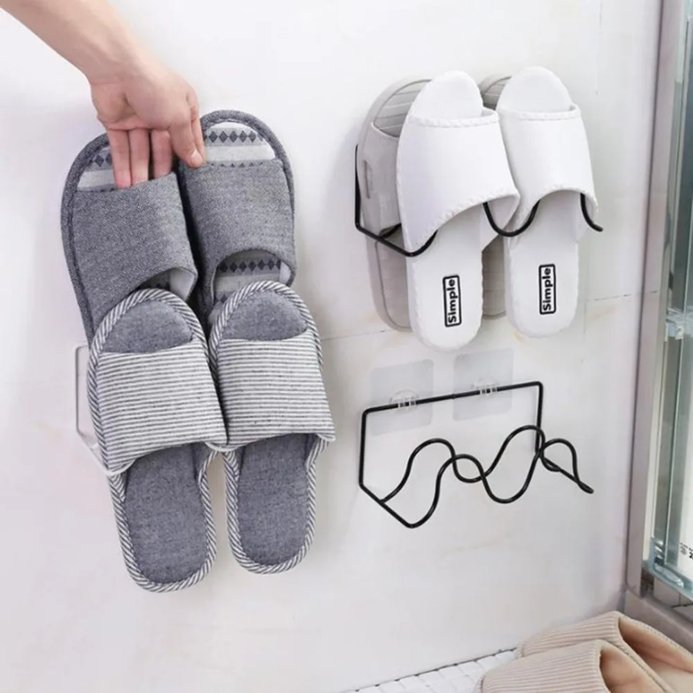 

Household Double Wrought Iron Shoe Rack Bathroom Slippers Shelf DIY Shoe Bracket Wall-mounted Shoe Storage Rack
