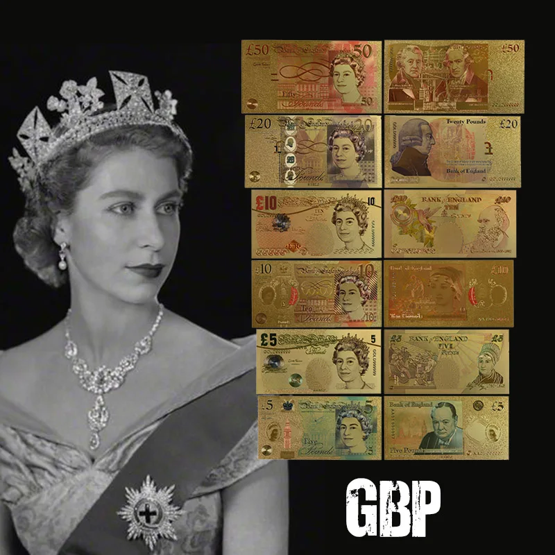 6 шт. копия банкнот с покрытием 24 каратным золотом 5/10/20/50 фунтов|money collection|money papermoney