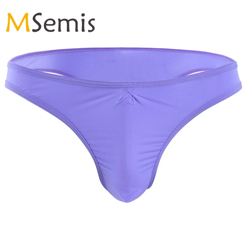 Mens Lingerie Ice silk brief ruched back Bikini Bulge Pouch Underwear G-strings