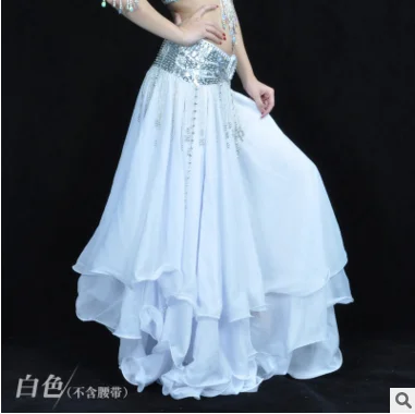 Трехъярусная юбка трехуровневая шифоновая юбка для танца живота Высокая юбка для танца живота 12 метров большая юбка без пояса - Цвет: white