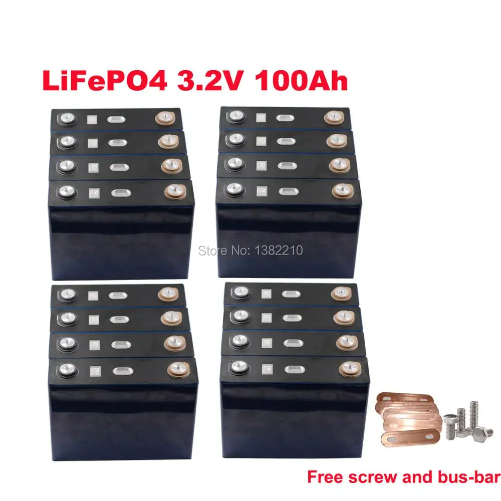 

16PCS/lot LiFePO4 3.2V 100Ah Continuous Discharge 3C 300A For Solar Energy Storage System Battery Pack