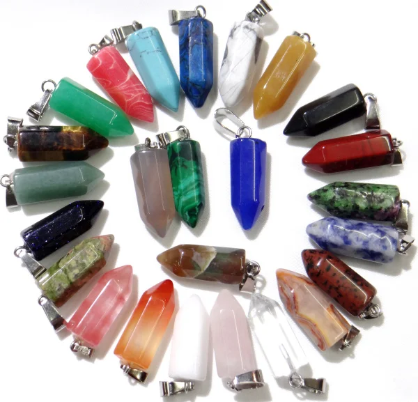 Natuursteen amethist Agaate Quartz Crystal tiger eye Mix pijler charms chakra Hangers for a Diy sieraden maken ketting24pcs A3