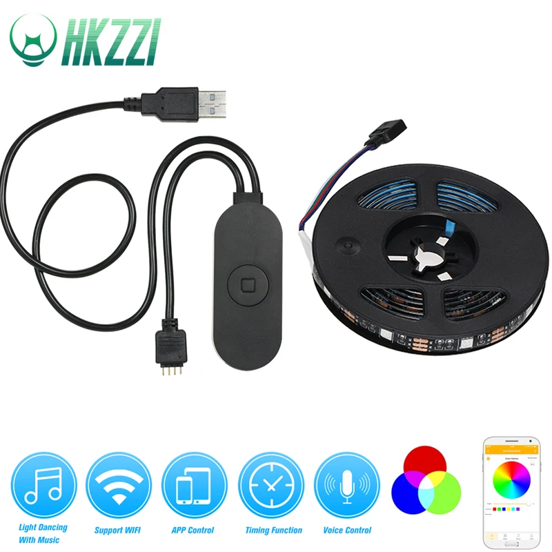 HKZZI 5 V USB Светодиодная лента Wi-Fi Alexa Голосовое управление RGB SMD 5050 работа с Android и iOS