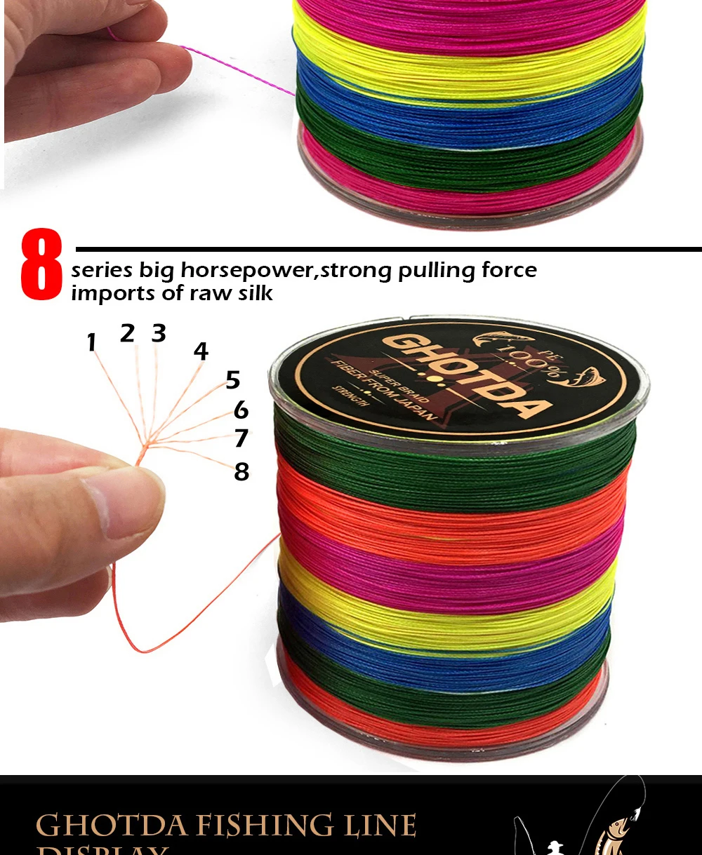 Suave para a Pesca da Carpa Linha de Pesca 1000 m 4 Ghotda 10 120lb Vertentes Multifilament pe Trançada 13 Linhas de pesca