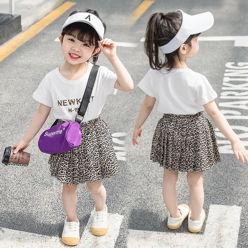 

Kid Summer Clothes Girls Clothing Set Boutique Toddler Outfits Toddler Children T-shirt + Leopard Skirt 1 2 3 4 5 6 7 Years