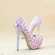 Rosa Kristall Hochzeit Brautschuhe Wunderschöne Strass High Heels Handmade Dame Plattform Partei Pumpen Cinderella Prom Schuhe