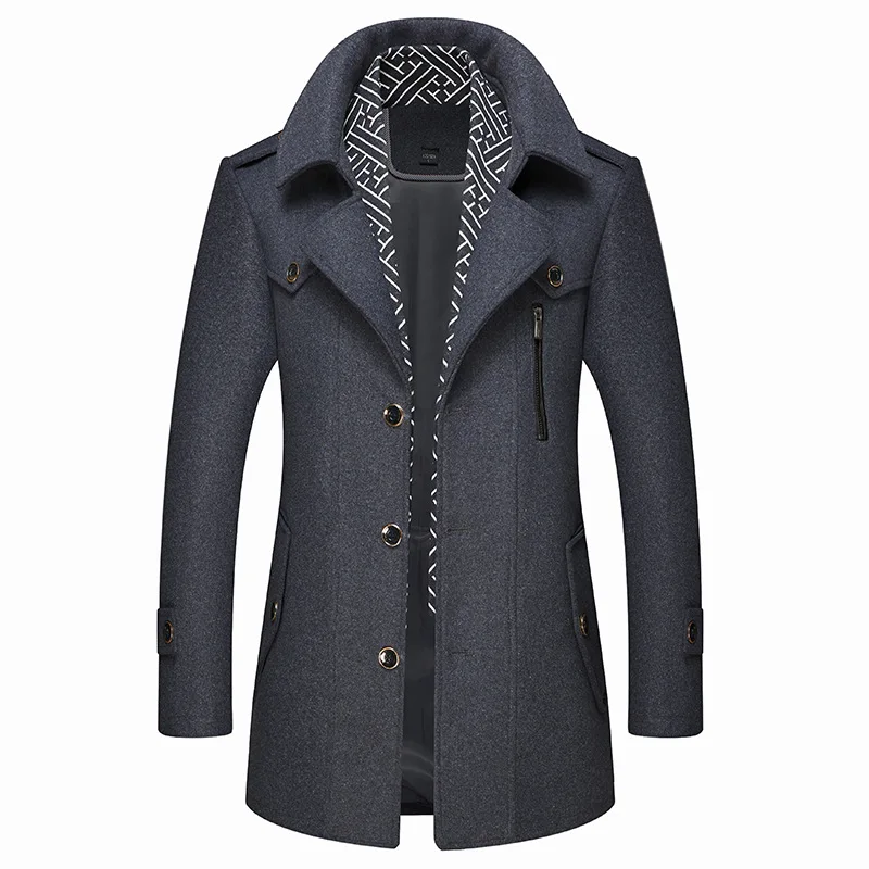 Зимнее шерстяное пальто для мужчин, приталенная мужская куртка со стоячим воротником, Мужская ветровка, шерстяные куртки, утолщенная шерстяная бушлат - Цвет: gray