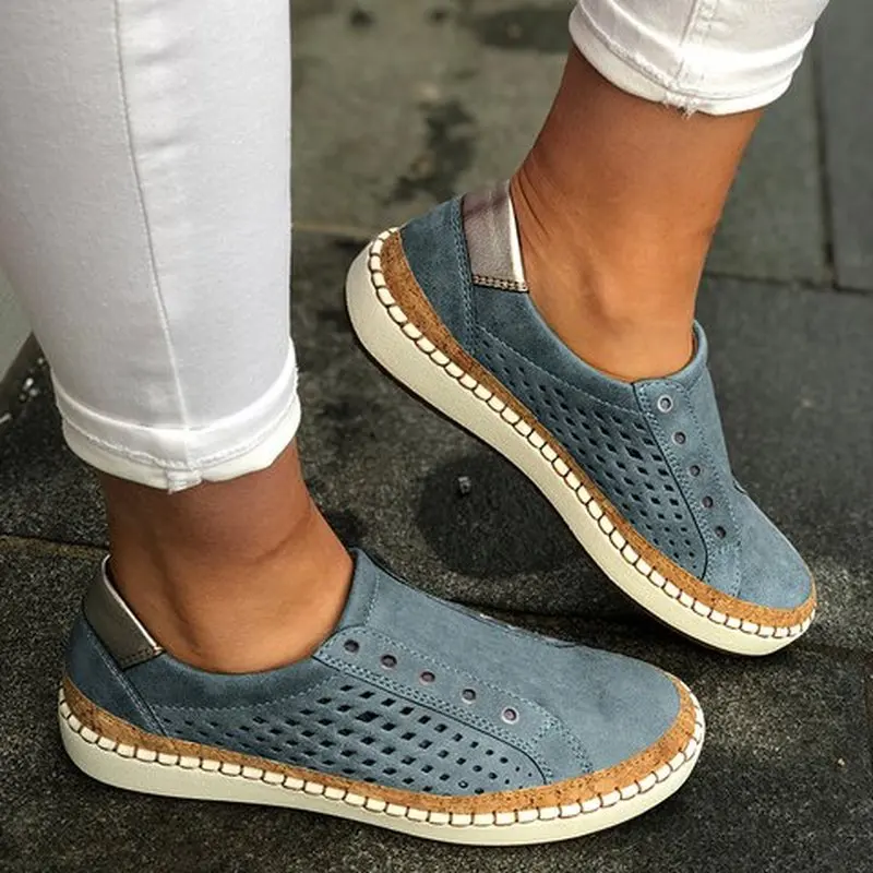 Women Summer Flats Shoe Zapatos Mujer Cut Out Vintage Flock Light Simple Soft Shoe Woman Sapato Chaussure Womans Shoes