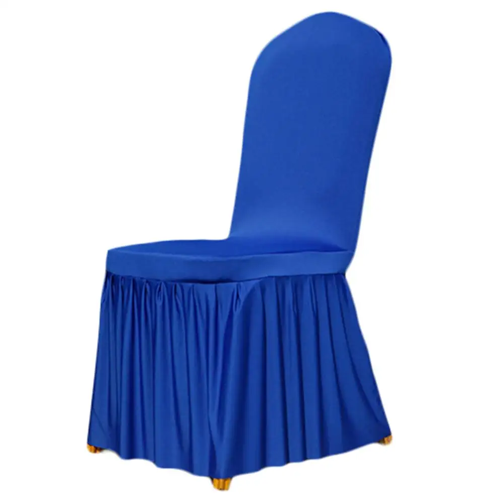 Свадебный Банкетный стул Протектор Чехол Декор 10 цветов плиссированная юбка стиль чехлы на стулья эластичный спандекс высокое качество - Цвет: SapphireBlue