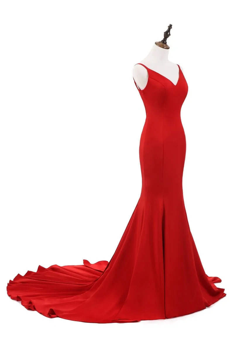 Новое поступление V образным вырезом Спагетти ремень Красный Русалка вечернее платье 2019 Сексуальная спинки Abendkleider Abiye вечерние платья vestido