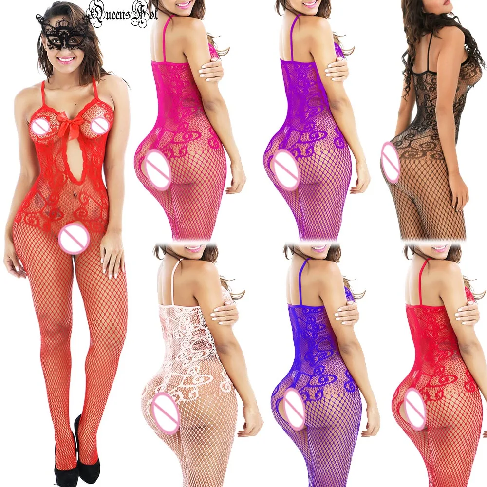 

Sexy Erotic Hot Fishnet Open Bra Bowknot Lingerie Babydoll Teddy Bodysuit Bodystocking Latex Catsuit Underwear + Eyemask