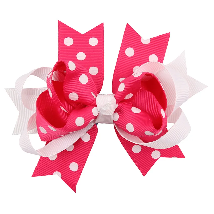1PCS Big Polka Dots Heart Ladybug Flower Print Ribbon Hair Bow Hairpins For Kid Girls Hair Clip Boutique Hair Accessories DES (3)