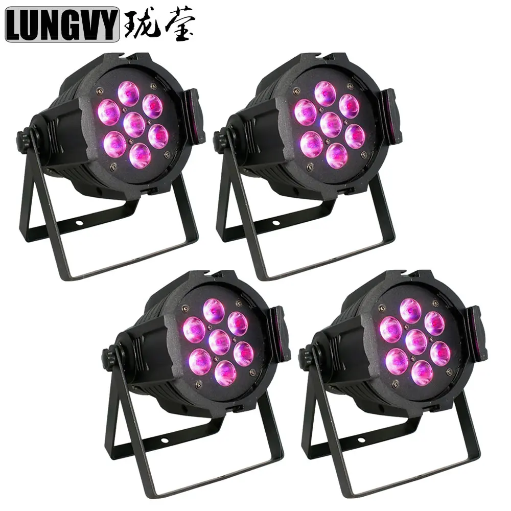 Free shipping 4pcs/lot 7x18w 6in1 RGBWA UV Indoor Dmx 512 Led Par