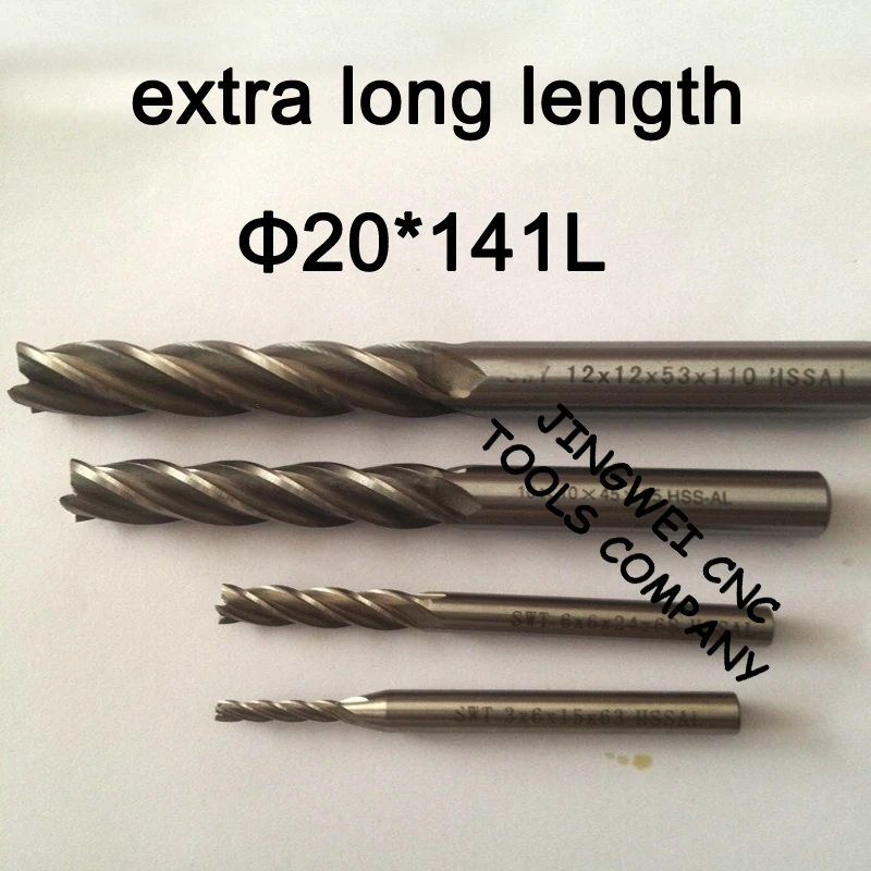 HSS AL end mill extra long length 20mmx141mm length flat end mill with