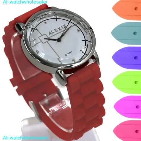 FW824G New White Dial PNP Shiny Silver Watchcase Silicone Red Band Fashion Watch