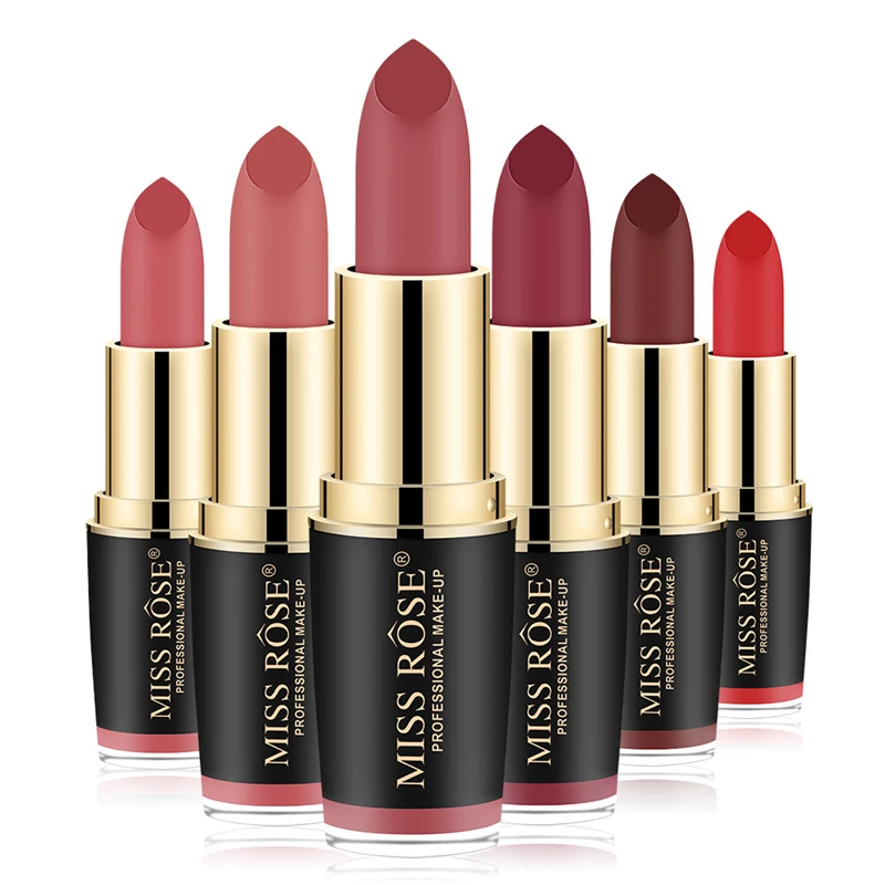 

2019 new 6 color matte matte lipstick black tube waterproof moisturizing lipstick big red lipstick makeup