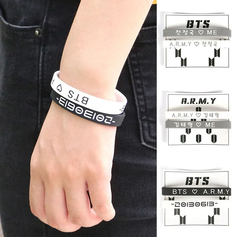 

1 Pair KPOP Black And White K-POP Bangtan boys Bangtan Boys Wristband Chain Silicone Bracelets Friendship Wrist Band Gifts