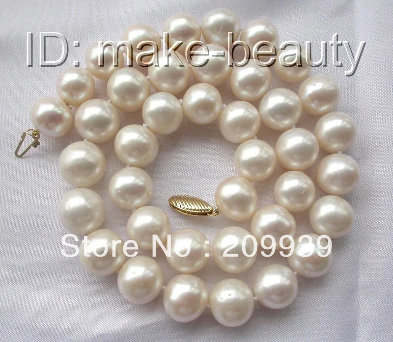 

free shipping 001949 stunning big 11mm round white freshwater cultured pearl necklace clasp