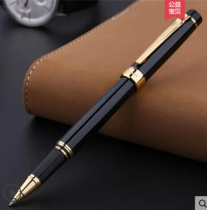 

Pimio 917 Luxury Black and Silver Clip Roller Ball Pen with 0.7mm Black Ink Refill with Original Gift Box Ballpoint Gift Pens
