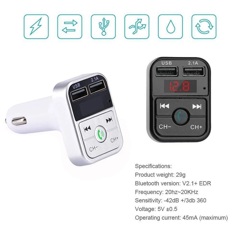 NEW-Wireless Bluetooth Fm Car Chargers Transmitter Led Mp3 Player Charger 2 Usb Handsfree Car Kit Car Accessories