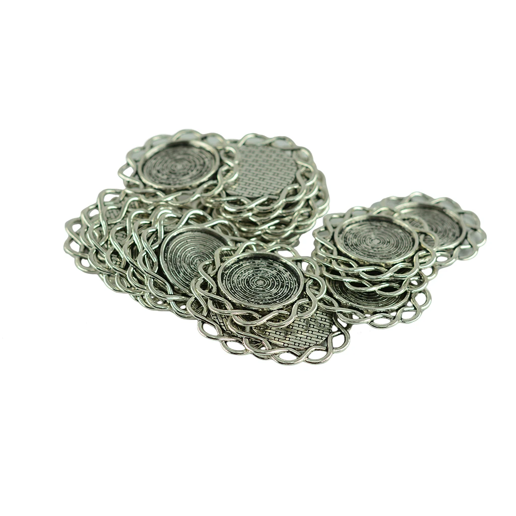 20 Pieces Wholesale Flower Cabochon Frame Bezel Settings Pendants Blank Base Trays DIY Findings