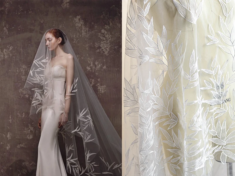 

Bamboo Leaf Ivory Tulle Lace Fabric Gauze Fabric For Bridal Headpiece, Capelets, Overlays, Wedding Dress