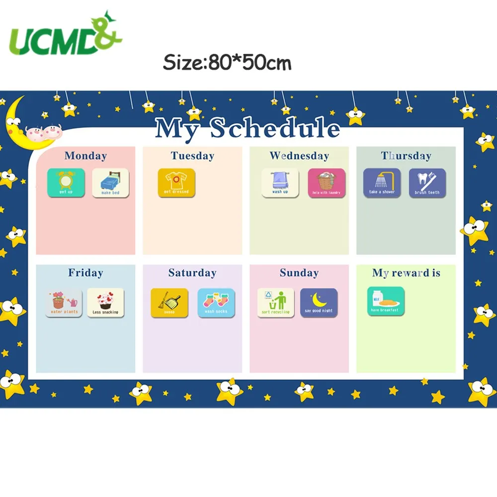 

Magnetic Reward Activity Chores Chart Calendar Kids Weekly Planner Schedule Wall Sticker Educational Toys for Children 80x50cm