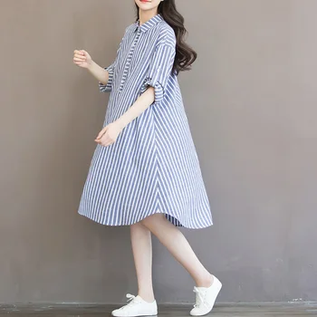 

One-pieces Dress Striped Loose Pregnant Shirt Dress for Expectant Women FJ88