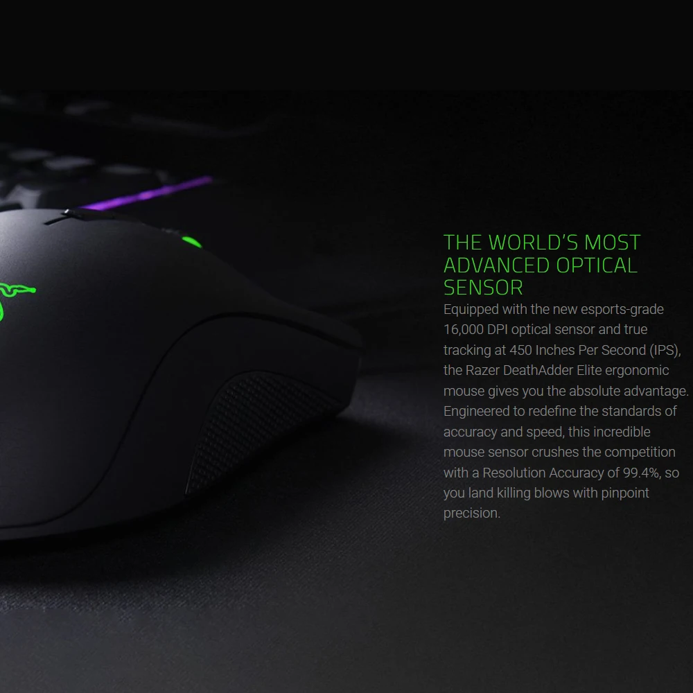 Проводная игровая мышь Razer DeathAdder Elite 16000 точек/дюйм, оптический сенсор, 7 автономных программируемых кнопок, эргономичный дизайн