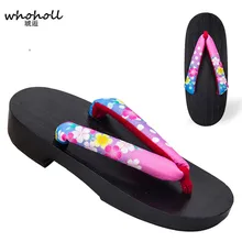 WHOHOLL Japanese Kimono Clogs Wooden Women Geta Anime Cosplay Costumes Floral Flip Flops Geta female Summer Sandals Flat Shoes tayun women sandals 2017 summer unisex japanese gate flip flops clogs wooden platform double heel cosplay costumes geta 226