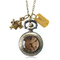 Прекрасный карманные часы Для женщин Девушка с пить мне письмо Дизайн Кролик подвеска брелок Повседневные часы дамы подарок на день