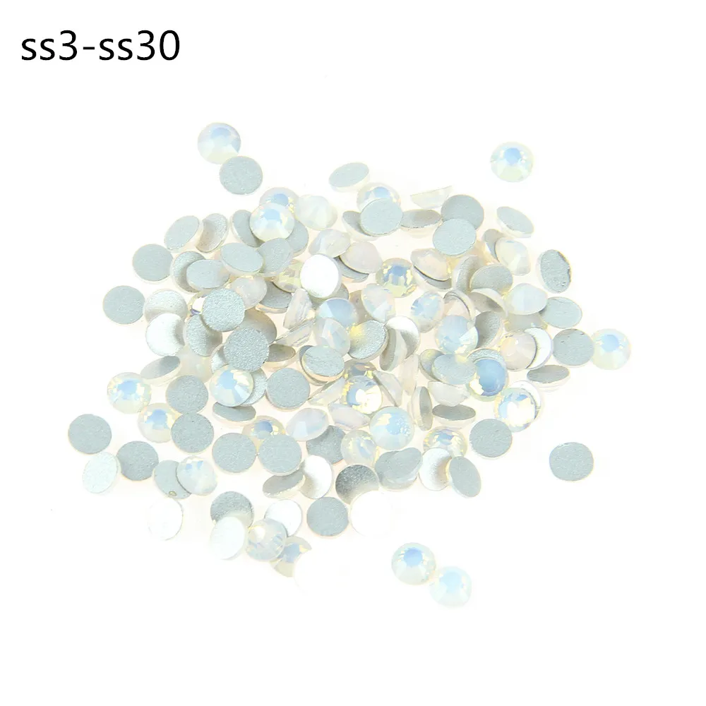 

High Quality Glass Stones SS3 To SS30 White Opal Flat Back Nail Art Glue On Non Hotfix Rhinestones