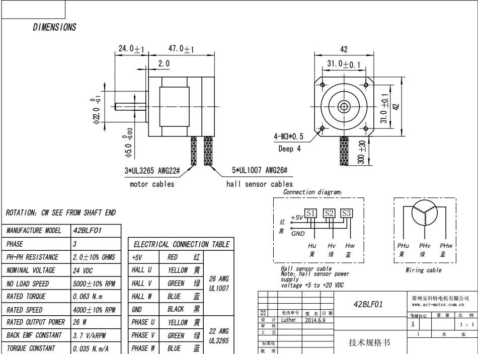 ACT Мотор Nema17 бесщеточный двигатель постоянного тока 42BLF01 24 V 26 W 4000 об/мин 3 фазы одной ВАЛ ЧПУ фрезерный Cut лазерный Пластик