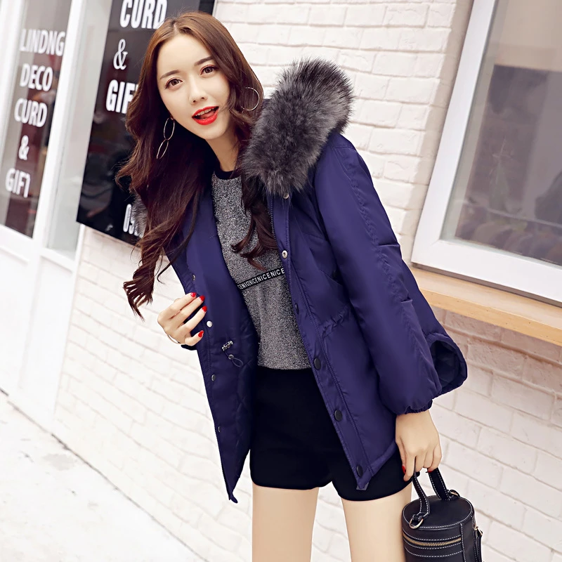 2018 Fashion Hooded Short Women Winter Jacket with Fur Collar Warm Thick Parka Cotton Padded Female Casual Womens Coat WLD262