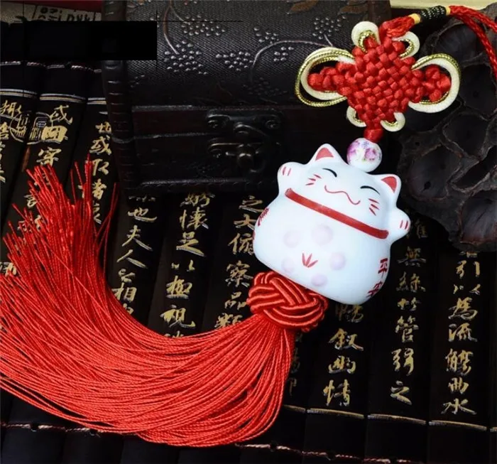 Maneki Neko Lucky Fortune Cat Кулон феншуй керамическое кольцо украшение для дома и