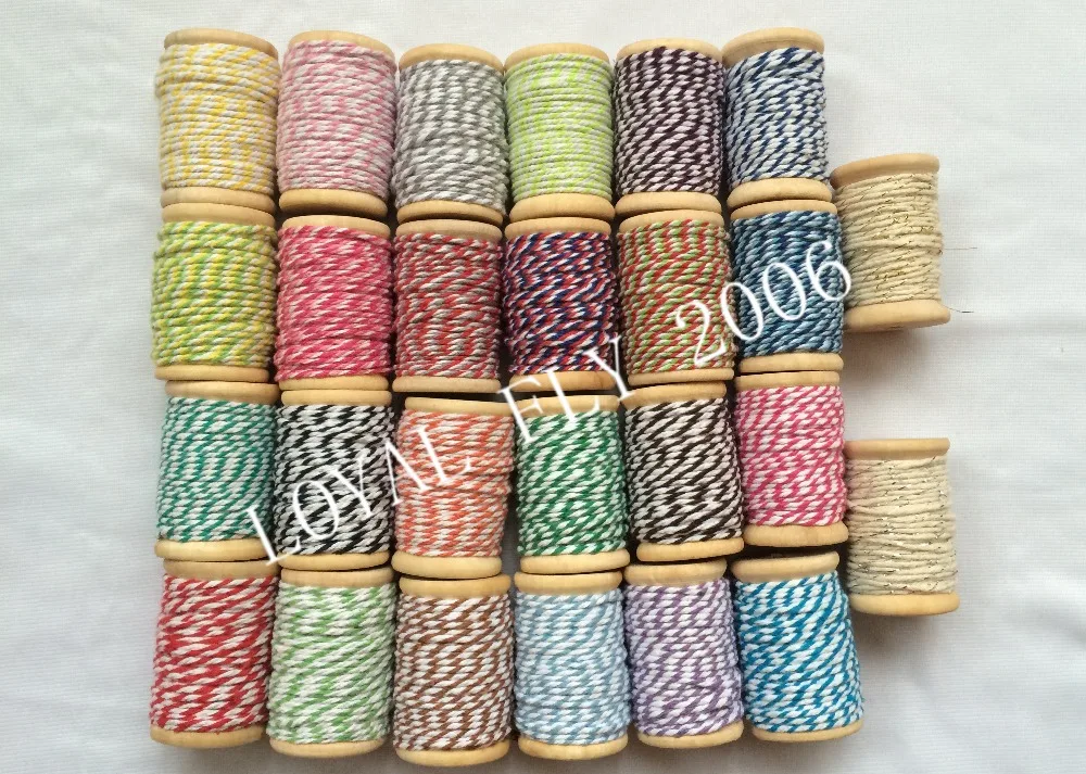 

5pcs 26 mix color Cotton bakers Twine 12ply cotton twine cotton twisted rope 10yards wooden spool for DIY Packing
