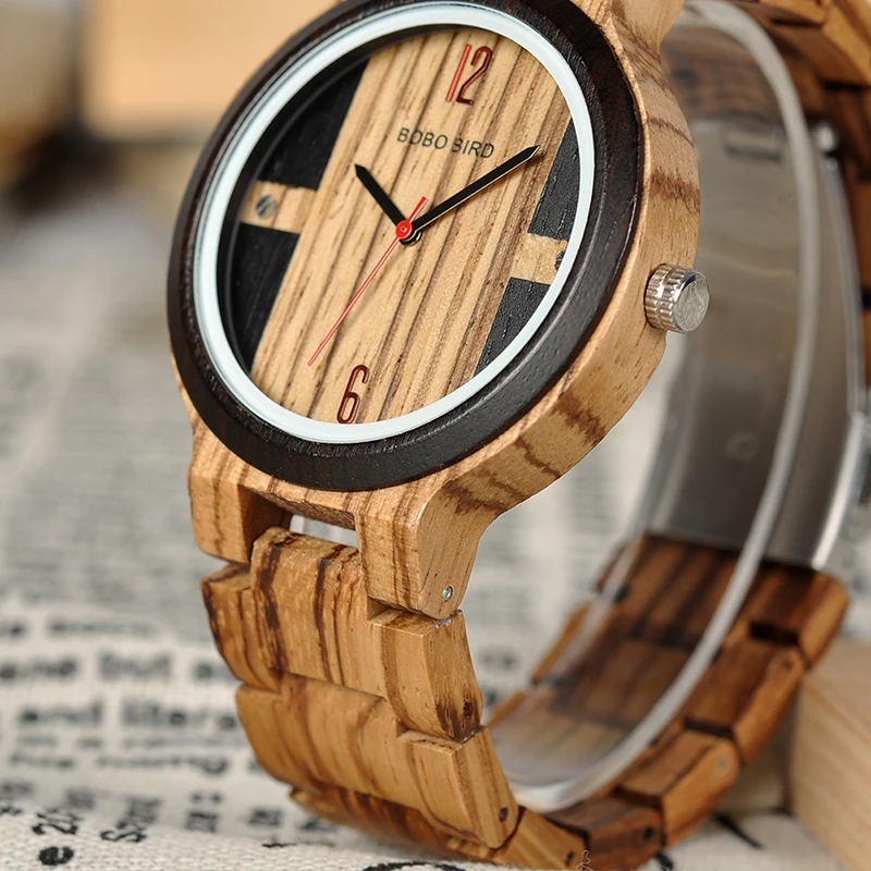 BOBO BIRD Quartz Watch Men Zebra Wood Case Accessory Dial Wooden Strap Customized Gift OEM J-Q19