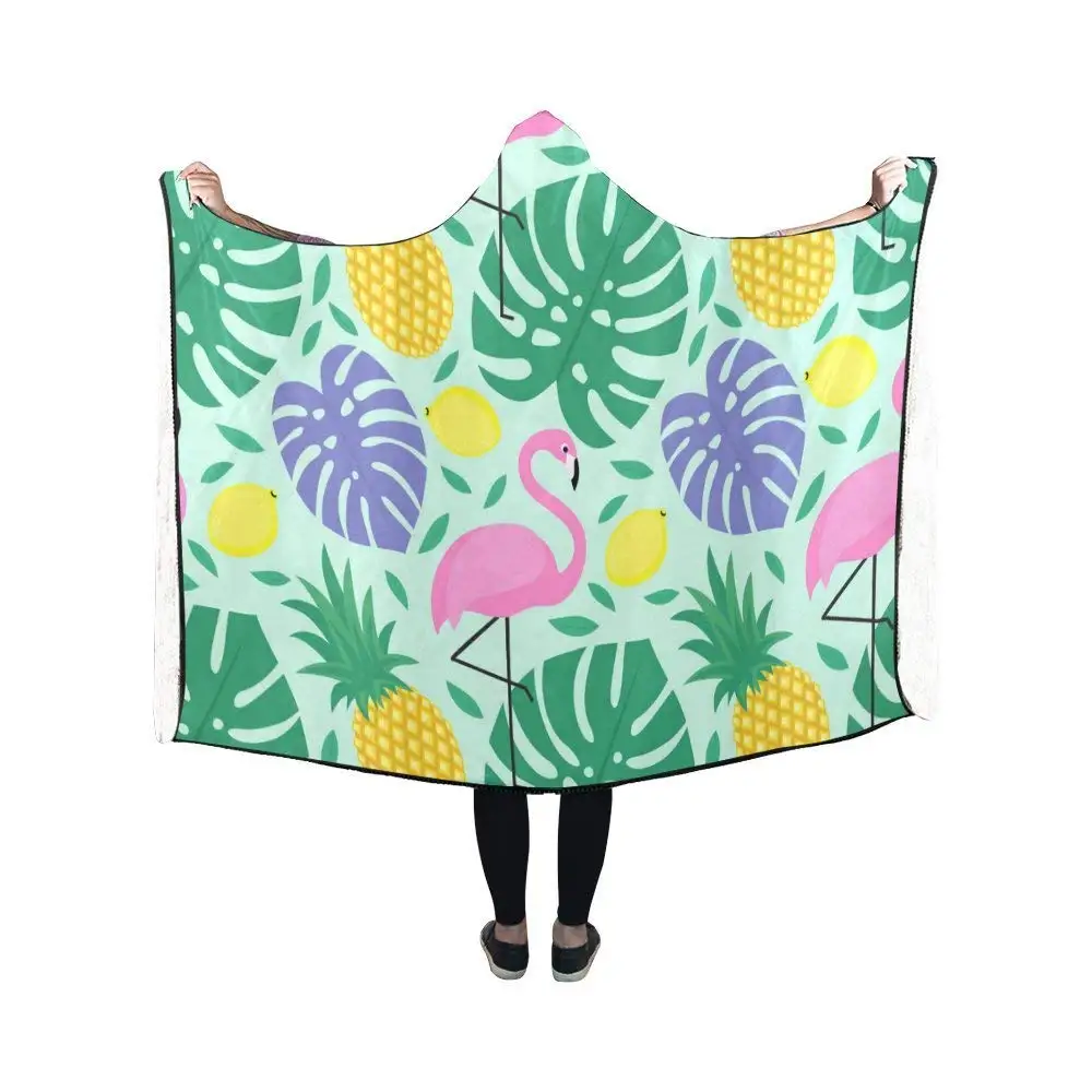

Portable Wearable Fluffy Custom Hooded Blanket Woods Flamingo Bird Wearable Blanket Comfotable Hooded Throw Wrap Bed Blanket