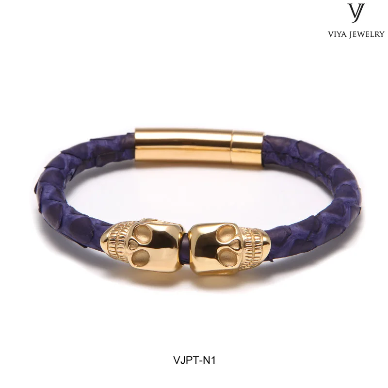 VJPT-N1 Genuine Python skin with double skull bracelet (2)