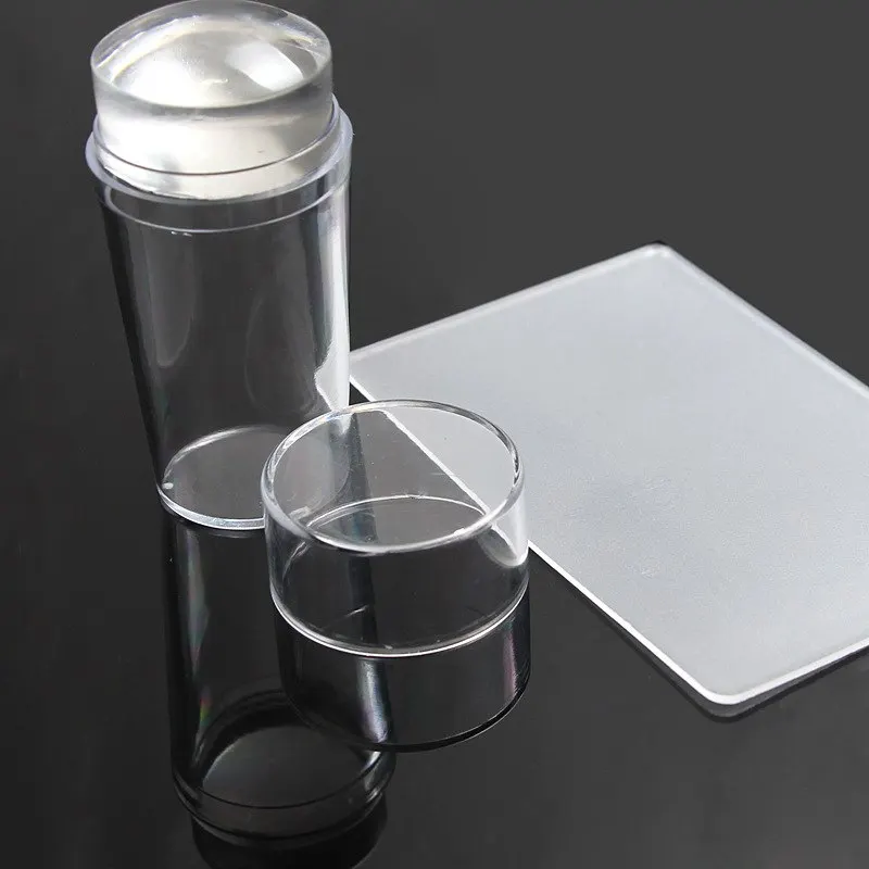 02 Nail Art Templates Pure Clear Jelly Silicone nail stamping plate Scraper with Cap Transparent Nail Stamp