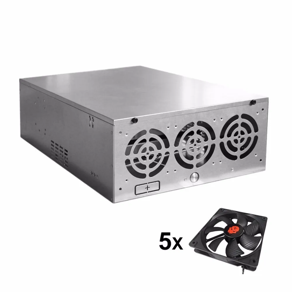 Crypto Coin Open Air Mining Frame Rig Graphics Case ATX Fit 6/8 GPU Ethereum ETH ETC ZEC XMR Magnalium Alloy 5 Fans
