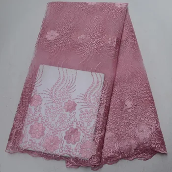 

Free shipping 5yards/lot baby pink African French net lace fabric beautiful tulle lace fabric with embroidery for dress PL48