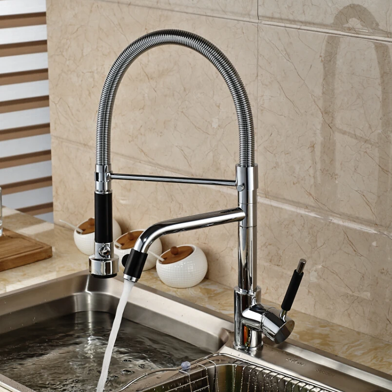 

Chrome Finish Dual Spout Kitchen Mixer Faucet Deck Mount Rotation Kitchen Sink Water Taps Single lever