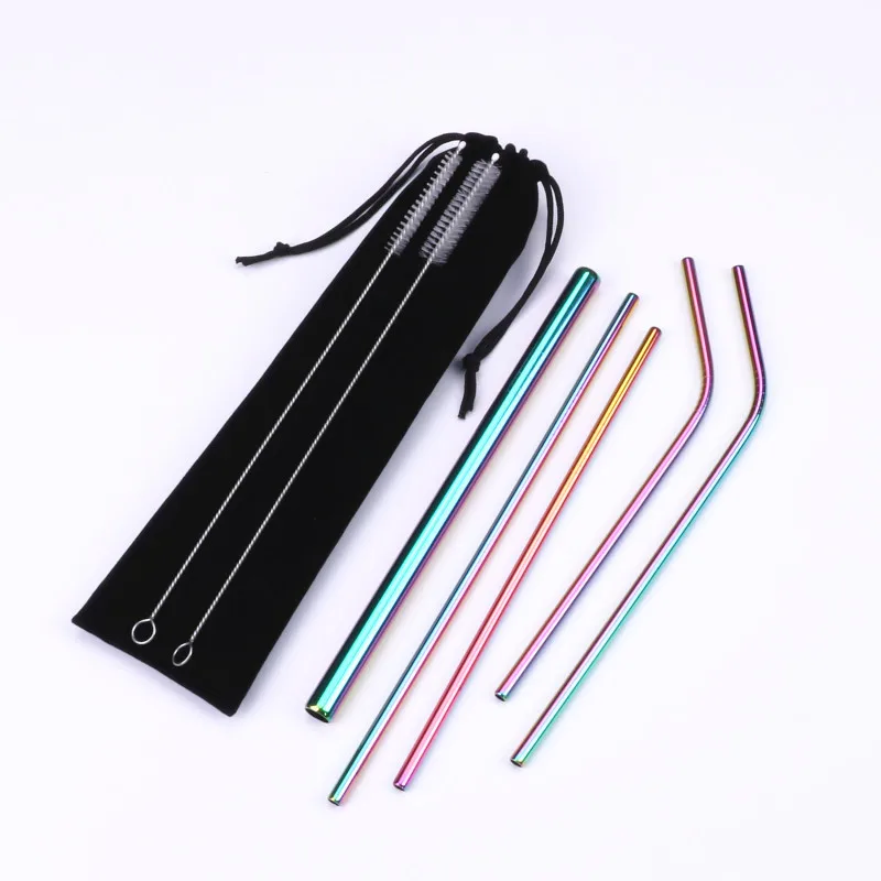 

Reusable Drinking Straw Stainless Steel Straight&Bend Straw with Cleaner Brush Bag Set Metal Straw Bar Accessories Dropshipping