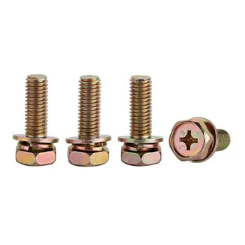 

20pcs M6 Hexagon Three combination Phillips screw Color zinc plating Cross Hex Flat pad Spring pad Screw 10mm-40mm Length