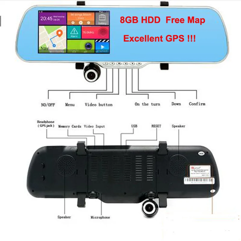 5 дюймов Автомобильное зеркало заднего вида DVR камера GPS навигация Android 4 42 двойной