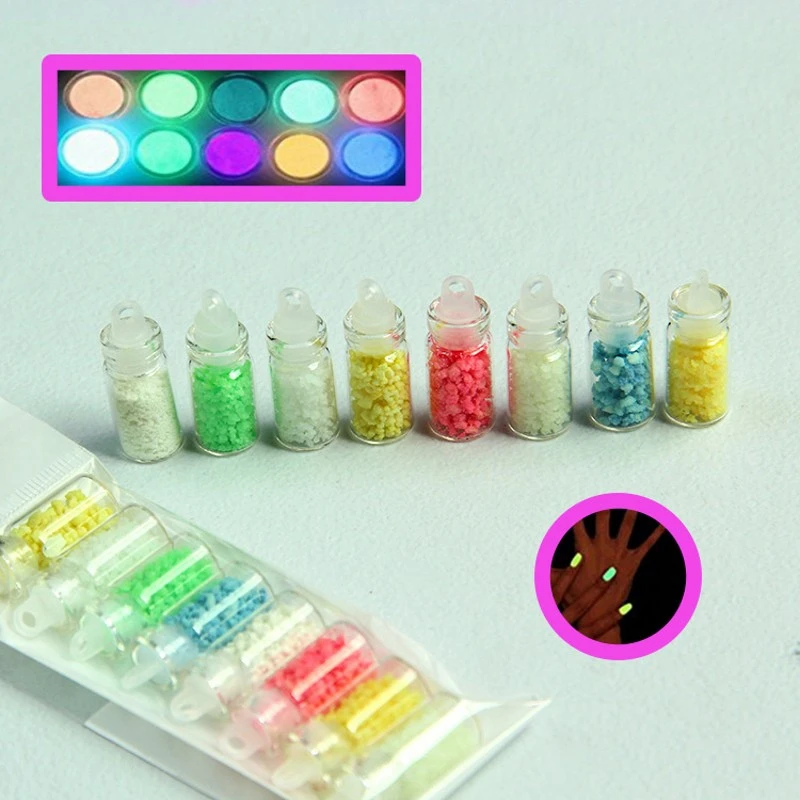 

8pcs Fluorescent Powder In Jars DIY Bright Nail Beads Glow In The Dark Sand Powder Pigment Dust Luminous Nail Glitter Sequins P#