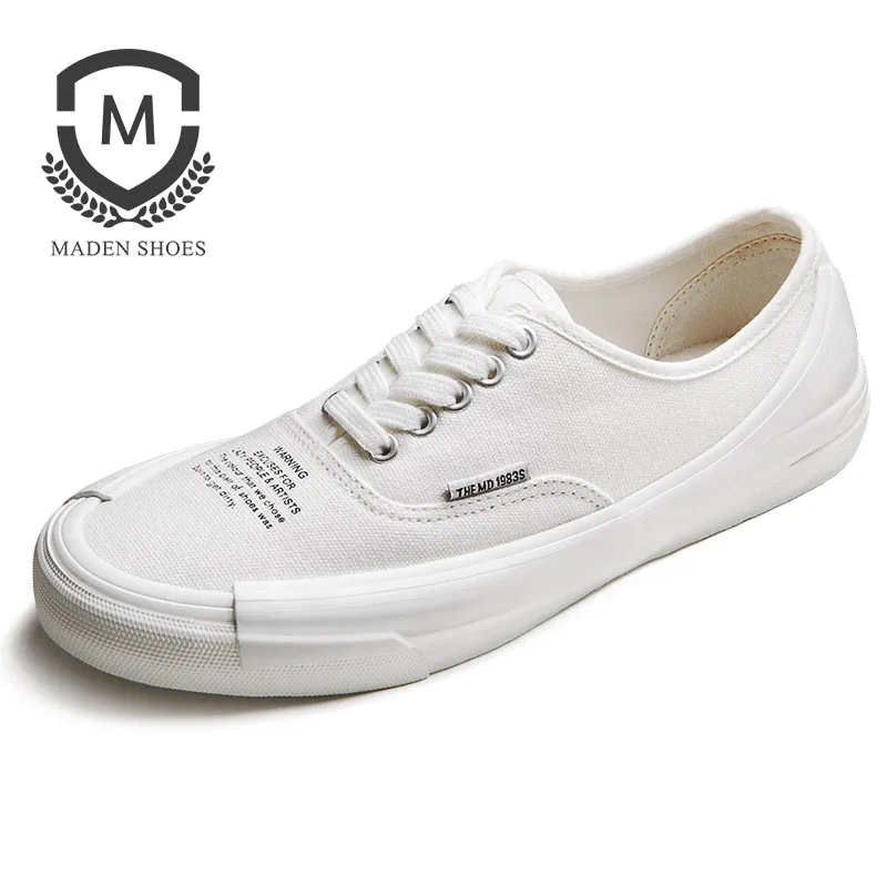 

Maden 12.6OZ Okayama Canvas Kurume Men Shoes Simple White Vintage Retro All-matching Letters Printed Casual Low-top Vulcanized